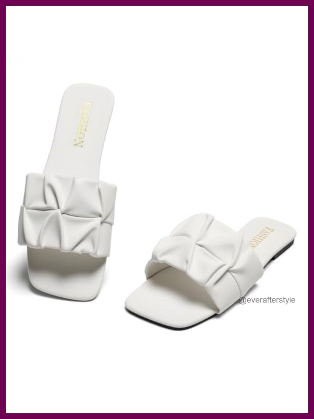 Pleated Square Toe Slide Sandals Faux Leather Flat Summer Wedding